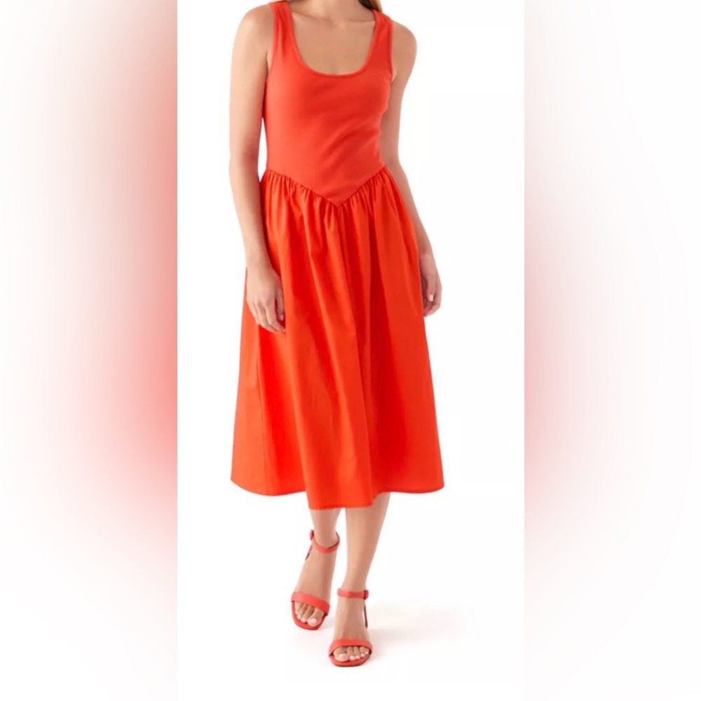 NWT bright orange Oak & Trellis Women's Drop Waist Midi Dress